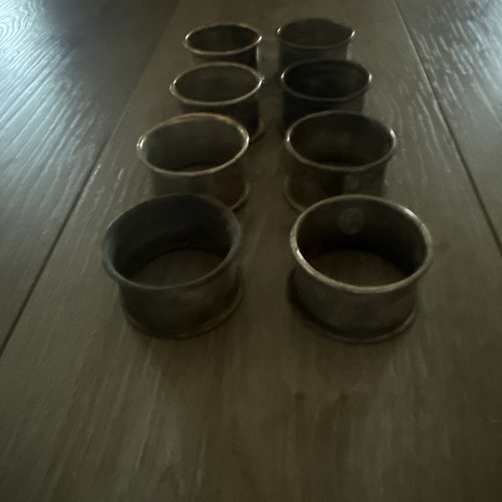 Silver Plate Napkin Rings Rolled Edge Set of 8 Vintage 2" Hong Kong Silverplated